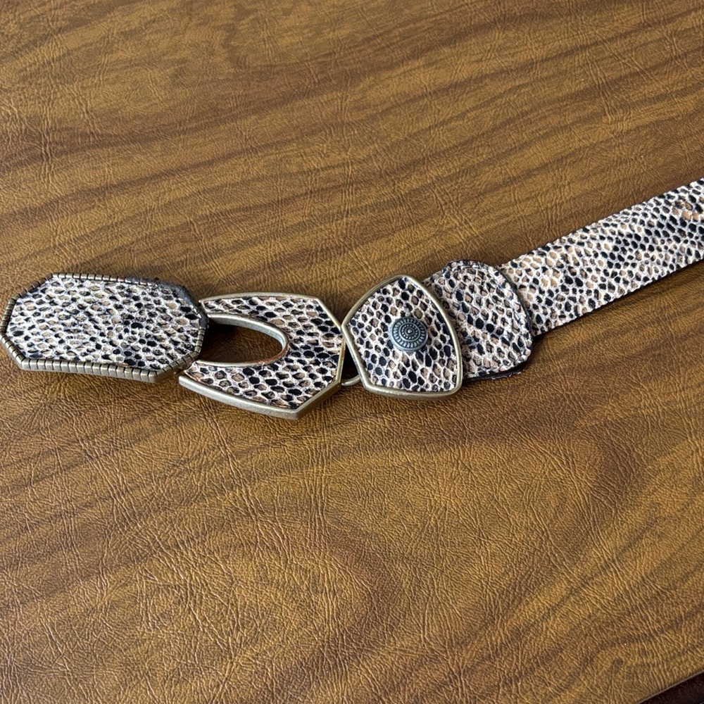 Chico's Textured Snake Print Belt - Black and Cream